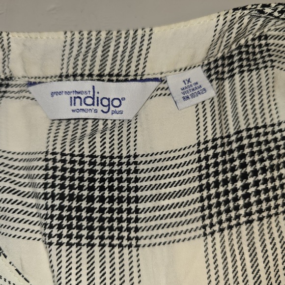 Great Northwest Indigo Sleeveless Button-Down Top Black & White Plaid Size 1X - Picture 5 of 6